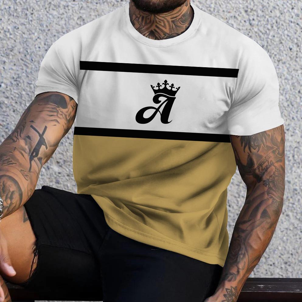 ETST 07 Zomer mannen Gestreepte K T-shirt 3d Print Korte Mouw Sweatshirt Koning K/Schoppen Een Patroon Harajuku T-shirt oversized Heren Tee Top L