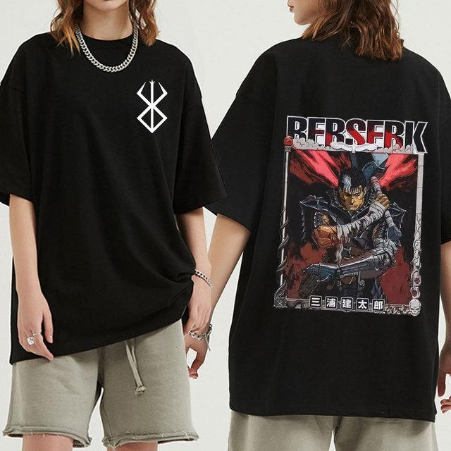 NEXT Urpretty7 Japanse Anime Berserk Guts Grafische T-shirt Zwaardvechter Gatsu Offer Zodd Vechten Zomer T-shirts Heren Dames Katoen Gothic T-shirts Streetwear XL zwart