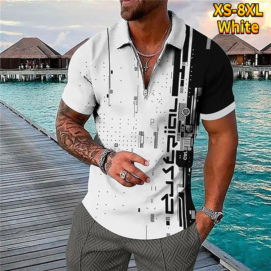 Happy Show Casual revers T-shirt Jonge herenmode Rits T-shirt Korte mouw T-shirt Heren 3D Bruine aderen print T-shirt 8XL wit