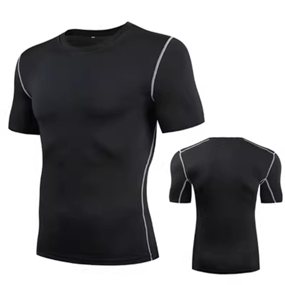 YOUNAXIN Mannen Basketbal Sport Top Skinny Strakke Gym Training Basislaag Korte Mouwen T-shirt Sweatshirt Atletiek Workout Sportkleding Fietsen Activewear L zwart