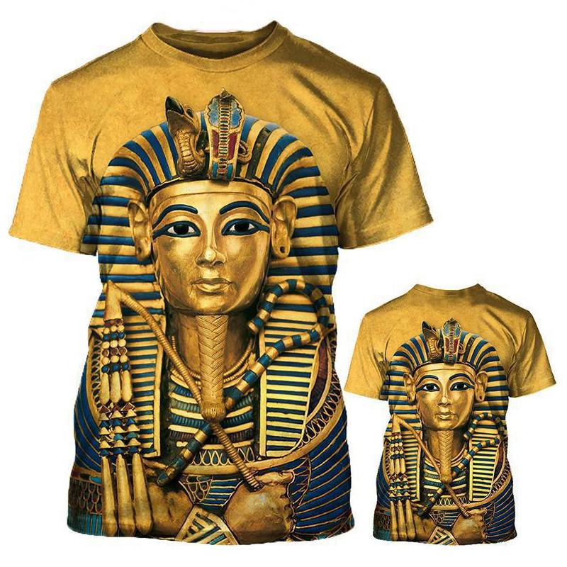 ETST 03 Zomer Retro Stijl T-shirt Voor Heren Mode Egyptische Farao Print Korte Mouw T-shirts Snel Drogende Heren Ronde Hals Losse Tops 4XL
