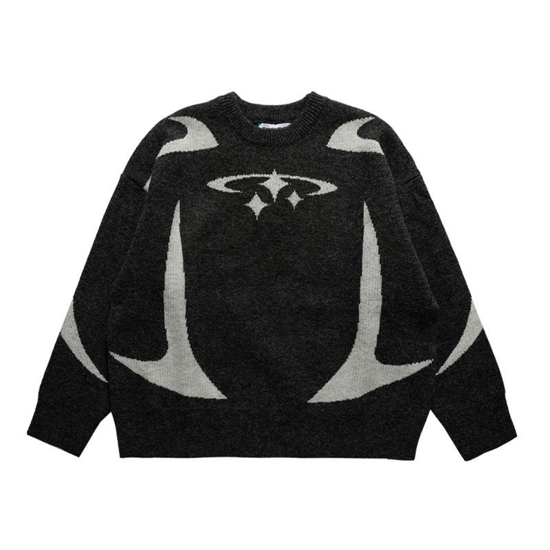 YoungFashion Heren Vintage Knitwear Y2K Sterren Grafische Truien Winter Harajuku Oversized Trui Trui Unisex Esthetiek Kleding Voor Tieners S zwart