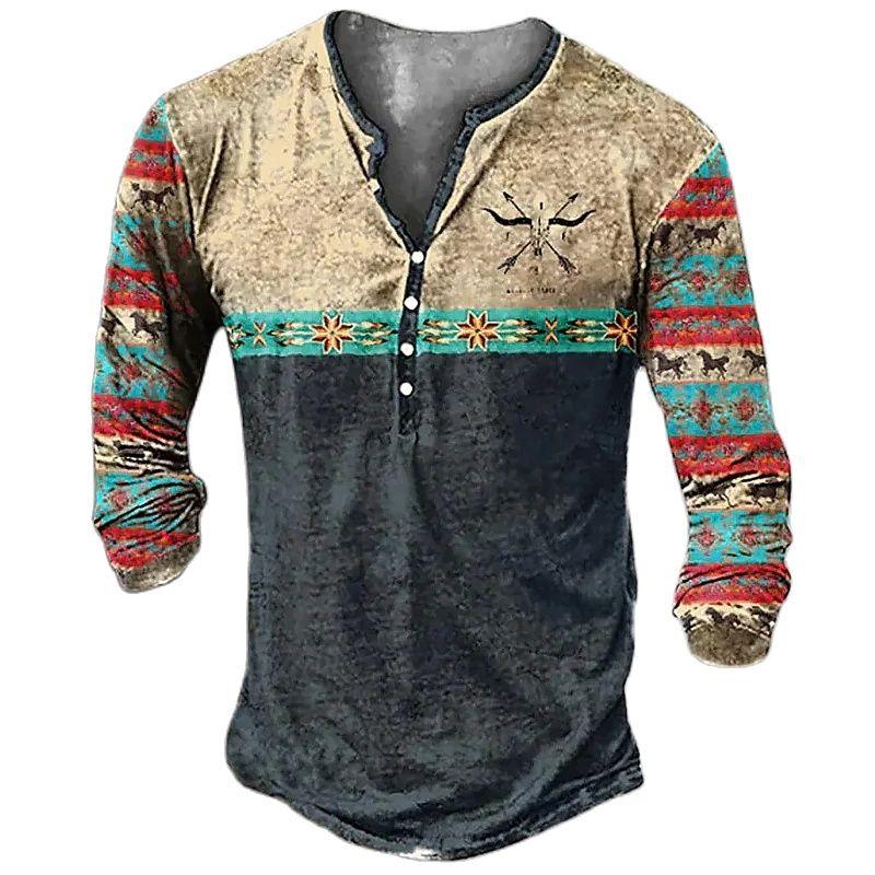 Haojun Oversized T-shirt voor heren met V-hals en knoop, gepersonaliseerde T-shirt voor heren met een fancy patroon. L