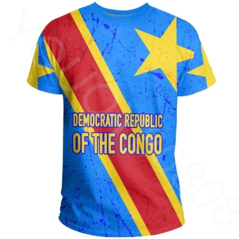 ETST 07 Democratische Republiek Congo Land Vlag 3D Gedrukt Hoge Kwaliteit T-shirt Zomer Casual Korte Mouw Ronde Hals Heren Dames Tops S