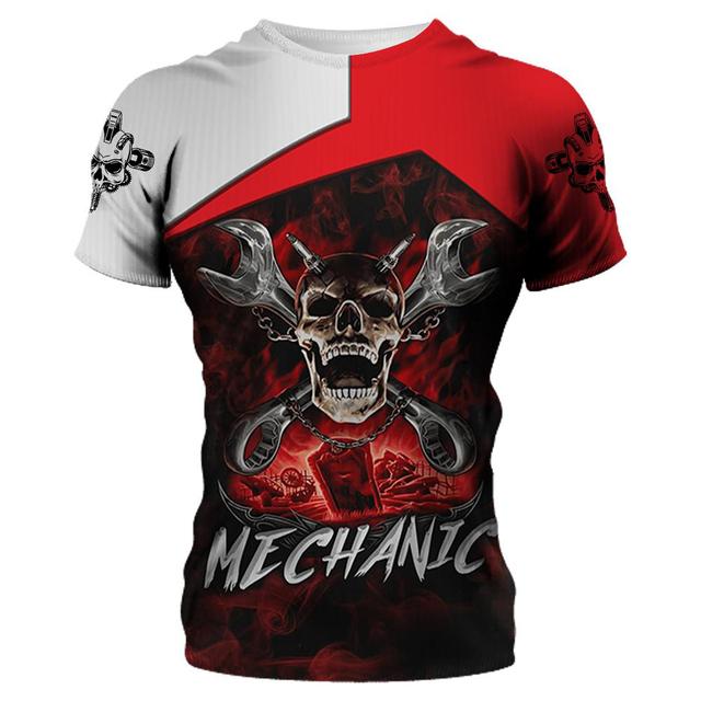 Baibao QIQI Mechanic Shirt Heren T-shirt Mechanisch Gereedschap Print Korte mouw Zomer Jersey Casual Tops Oversized Mode Ademende Kleding XL