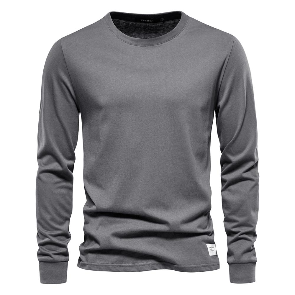 AIOPESON Men Fashion AIOPESON Effen Kleur Katoenen T-shirt Mannen Casual O-hals Lange Mouwen Heren T-shirts Nieuwe Herfst Hoge Kwaliteit Kleurrijke T-shirt voor Mannen XL 80-90 kg