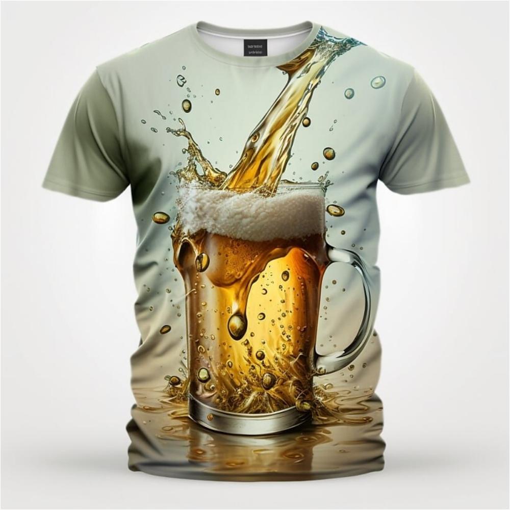 Kukebang Heren T-shirt 3d gedrukt bier T-shirt voor mannen grappige heren shirt casual zomer streetwear unisex t-shirt top herenkleding 2XL