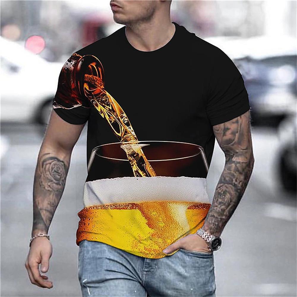 Kukebang Heren T-shirt 3d gedrukt bier T-shirt voor mannen grappige heren shirt casual zomer streetwear unisex t-shirt top herenkleding XL