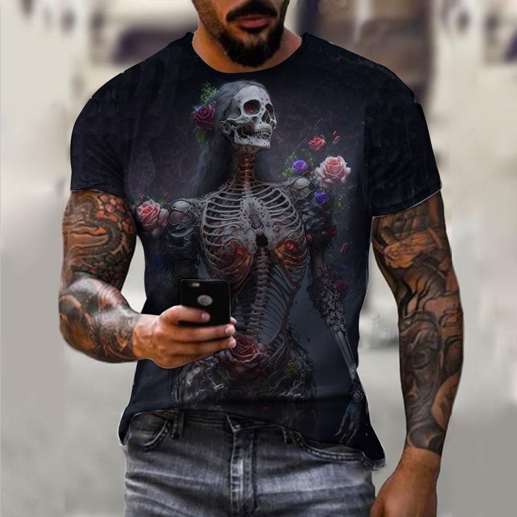 Nihao Vintage T-shirts Voor Mannen Horror Undead Schedel Patroon 3D Bedrukte Korte Mouw Mode Oversized T-shirt Casual Wowen's T-shirt M