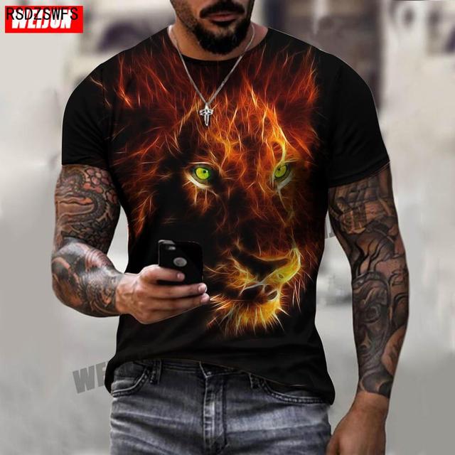 Baibao QIQI Zomer mannen 3D Print T-shirt O-hals Luipaard Leeuw Dier Korte Mouw Mannelijke Kleding Street Fashion Casual Tops XXS-6XL L