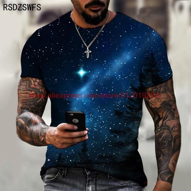 Baibao QIQI Nieuwe Zomer Heren T-shirt Casual Tops 3D Gedrukt T-shirt Sterrenhemel O-hals Vissen Casual Plus Size Streetwear XXS-6XL XXL