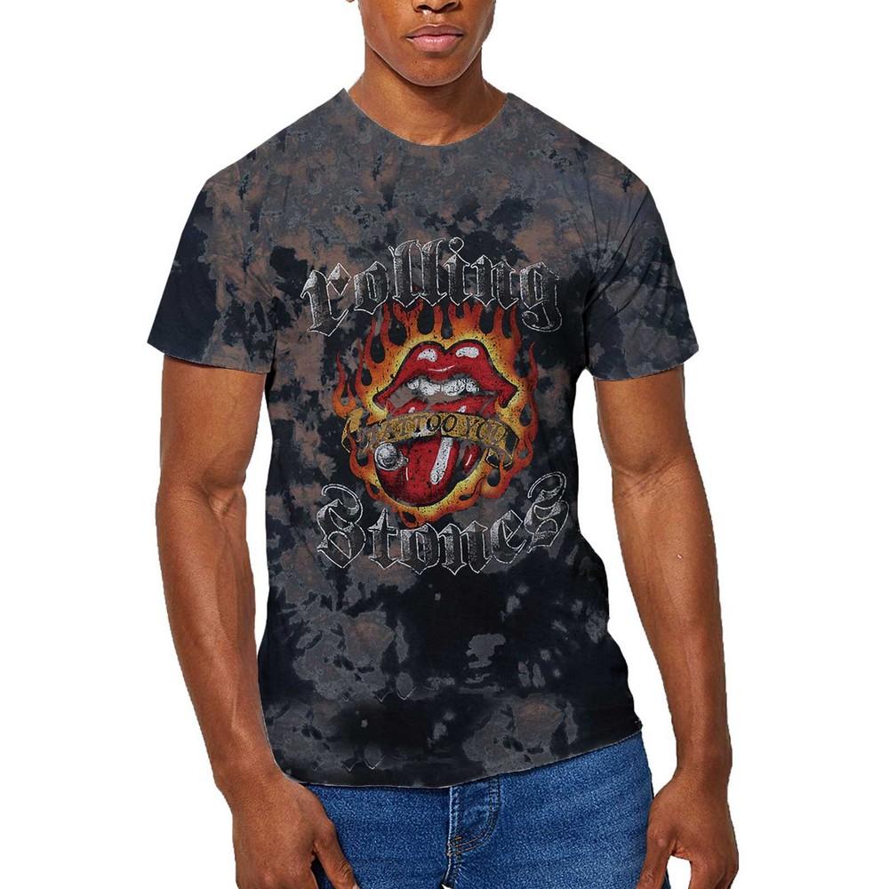 The Rolling Stones De Rolling Stones Unisex Volwassen Tattoo Vlammen Tie Dye T-shirt L grijs