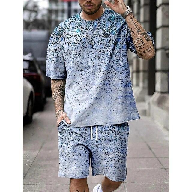ETST 03 Zomer Vintage Bohemen Print Heren T-shirt Set O-hals Korte Mouwen Top En Shorts Alledaagse Straat Commuter Vrijetijdskleding Voor Mannen XS