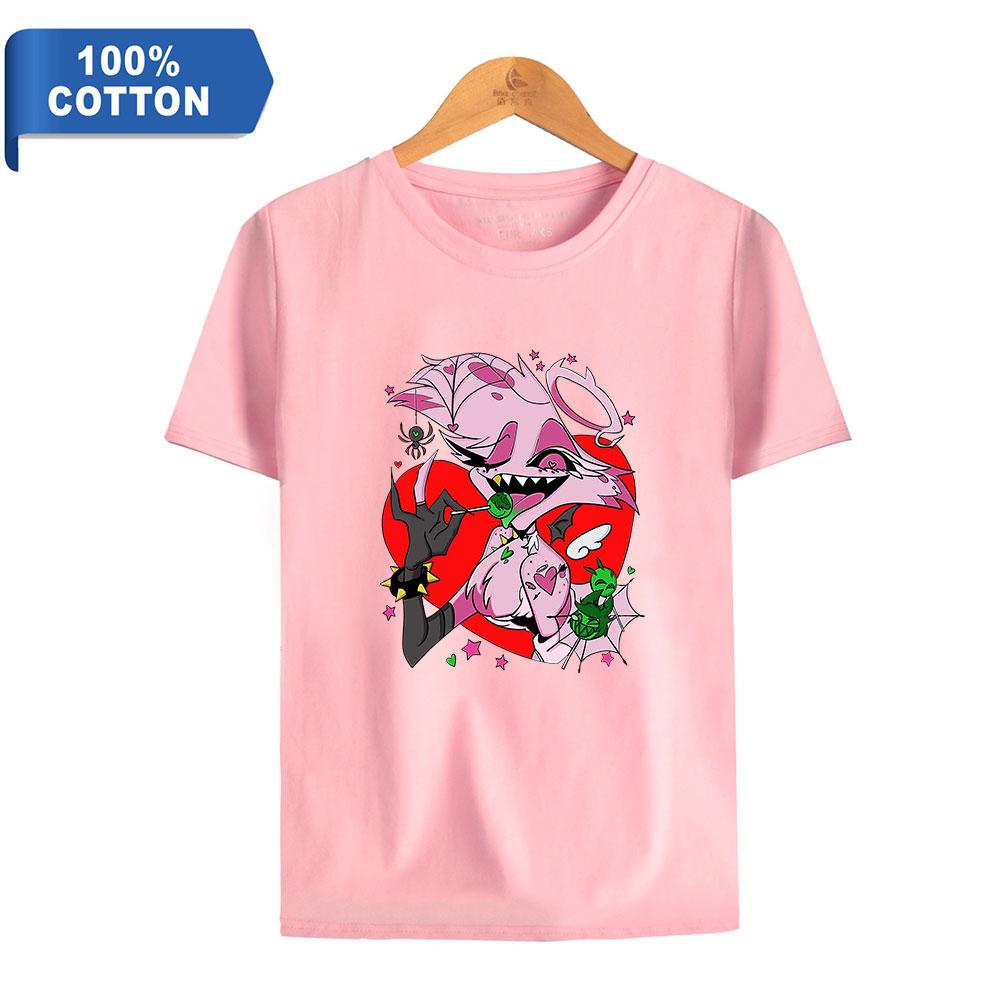 TOP COOL FASHION Grappige Cartoon Hazbin Hotel T-shirt Cool heren T-shirt O Hals Casual Unisex Streetwear Anime Mode Tee Camisetas Ropa Hombre M roze