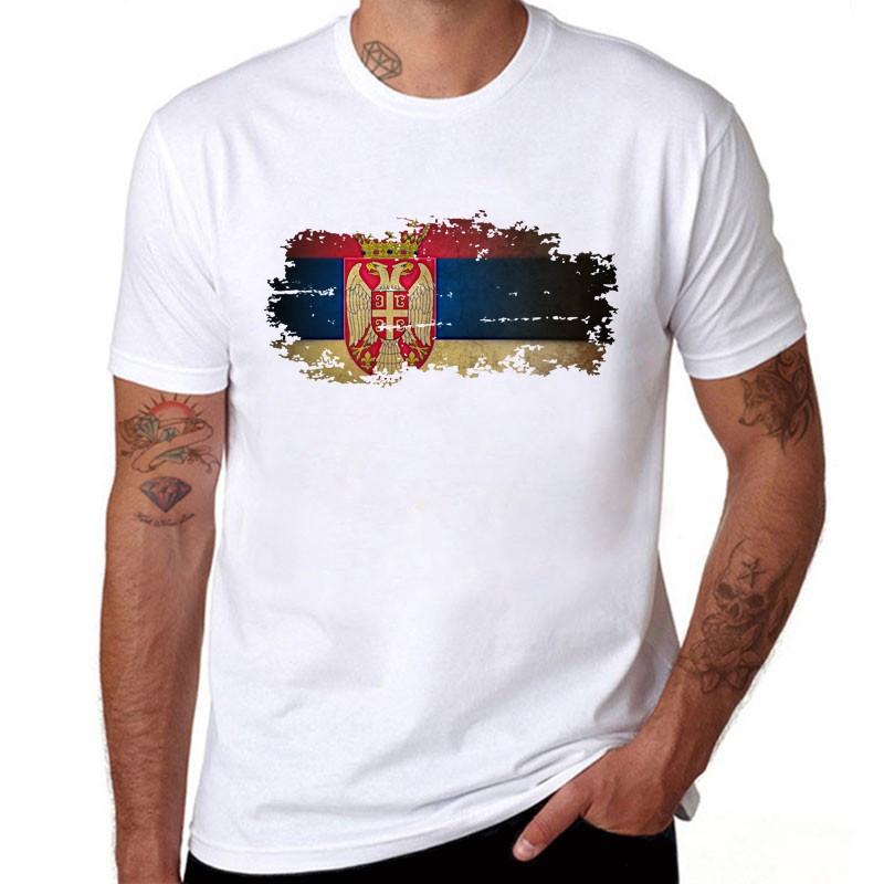 YSM Cotton Tshirt Servië Vlag T-shirt Mannen Casual Korte Mouw Ronde Hals Afdrukken T-shirts Zomer Mode Servische Fla L wit