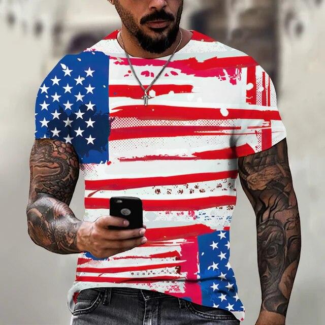 ETST 07 Zomer T-shirt Mannen Korte 3D Print Fashion Tops Casual Tee Amerikaanse Vlag Harajuku Mouwen Oversize T-shirt Straat Kleding 6xl