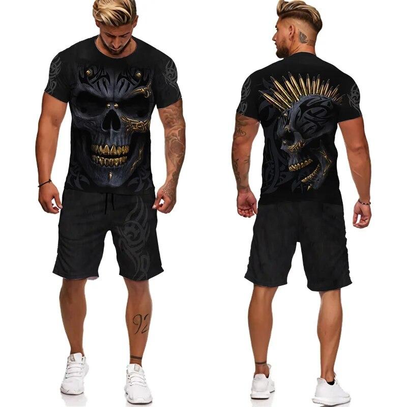 ETST WENDY 05 Persoonlijkheid Schedel 3D Print Zomer Heren T-shirts/Shorts/Sets Vintage Gothic Punk Outfit Hip Hop Casual Mannelijk Streetwear Kleding Pak 2XL