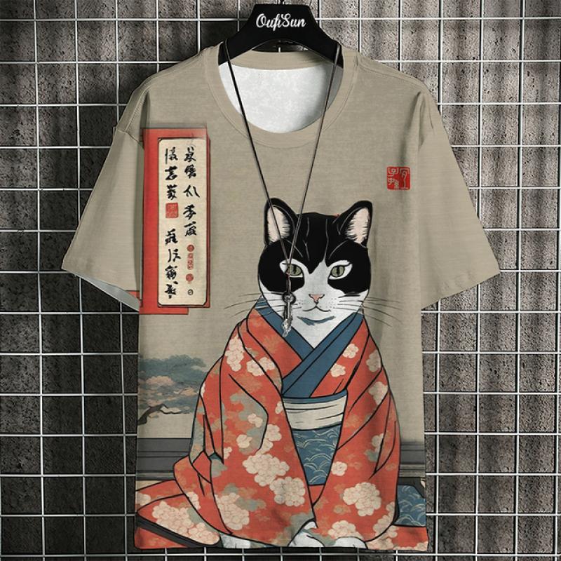 ETST 03 Zomer Korte Mouw Harajuku Print Aniam T-shirt Voor Mannen O-hals Oversized Trui Mode Streetwear Mode Herenkleding XL