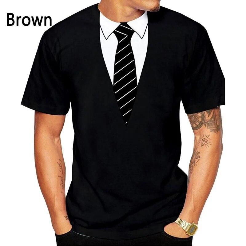ETST 03 Zomer Mode Strikje 3d Bedrukte T-shirt Mannen En Vrouwen Casual Korte Mouw Nep Pak Tuxedo Cool streetwear Shirt M