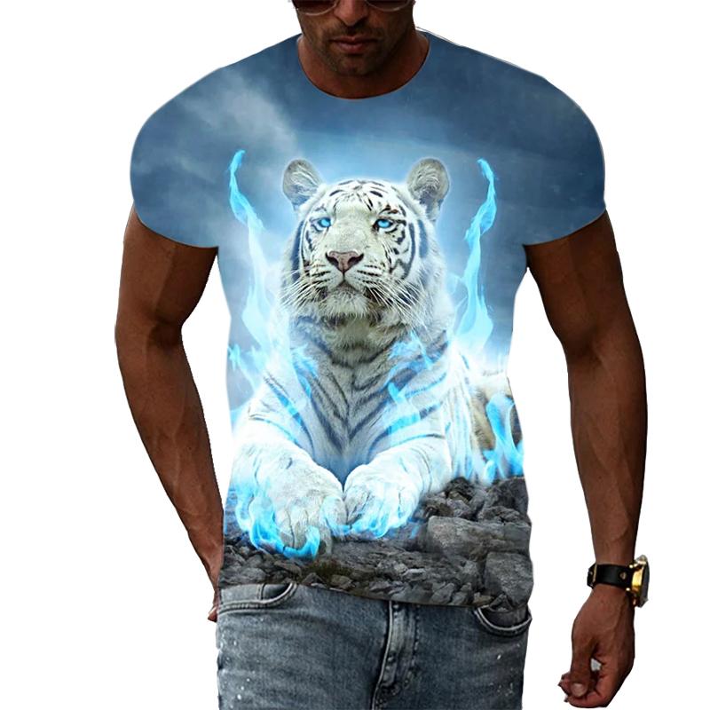HerSight Mannen Plus Size Kleding Losse Zomer Tops Dier 3D Print T-shirt Paar Tijger Leeuw Kat Patroon Tees O Hals Korte Mouw Top Ademende Man Shirts 6XL