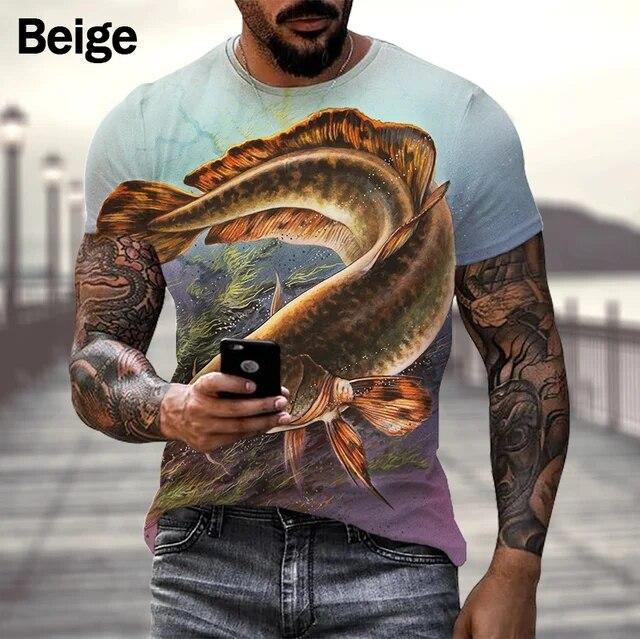 Xin nan zhuang Hobby Karpervissen 3D Print T-shirt Herenmode Persoonlijkheid Ronde Hals Korte MouwenTops XXL