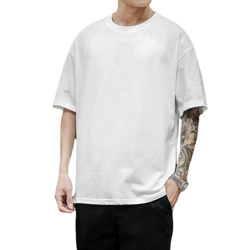 FEGKZLI Fashion 100% Katoen 200gsm Heren T-shirt Met Korte Mouwen Oversized T-shirt Casual Heren Top Tees 5XL wit