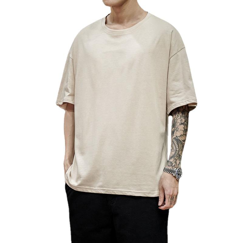 FEGKZLI Fashion 100% Katoen 200gsm Heren T-shirt Met Korte Mouwen Oversized T-shirt Casual Heren Top Tees XL kaki