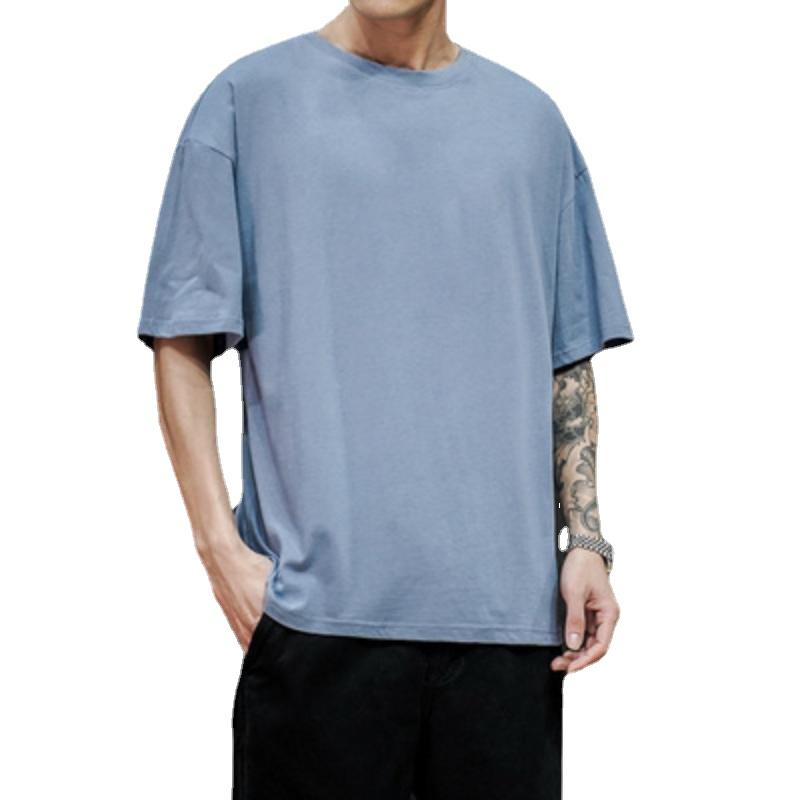 FEGKZLI Fashion 100% Katoen 200gsm Heren T-shirt Met Korte Mouwen Oversized T-shirt Casual Heren Top Tees 4XL denimblauwe kleur