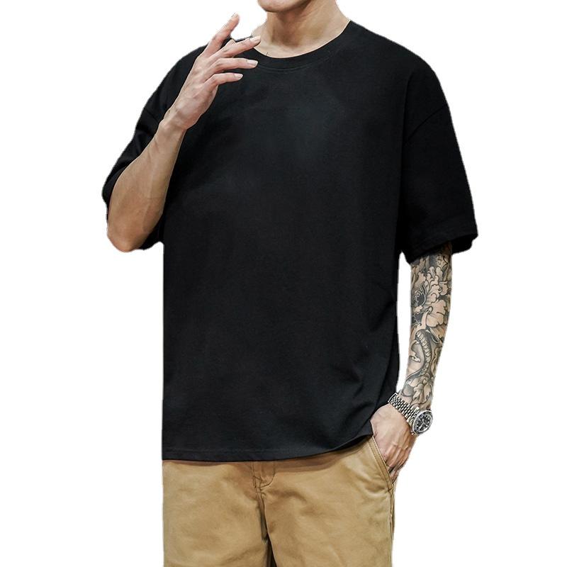 FEGKZLI Fashion 100% Katoen 200gsm Heren T-shirt Met Korte Mouwen Oversized T-shirt Casual Heren Top Tees 5XL zwart