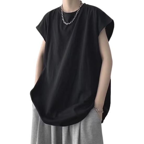 Haoyunlian Heren Zomer T-shirt O Hals Mouwloos Los Effen Kleur Plus Size Mid Lengte Casual Zacht Ademend Trui Sport Tanktop 2XL zwart