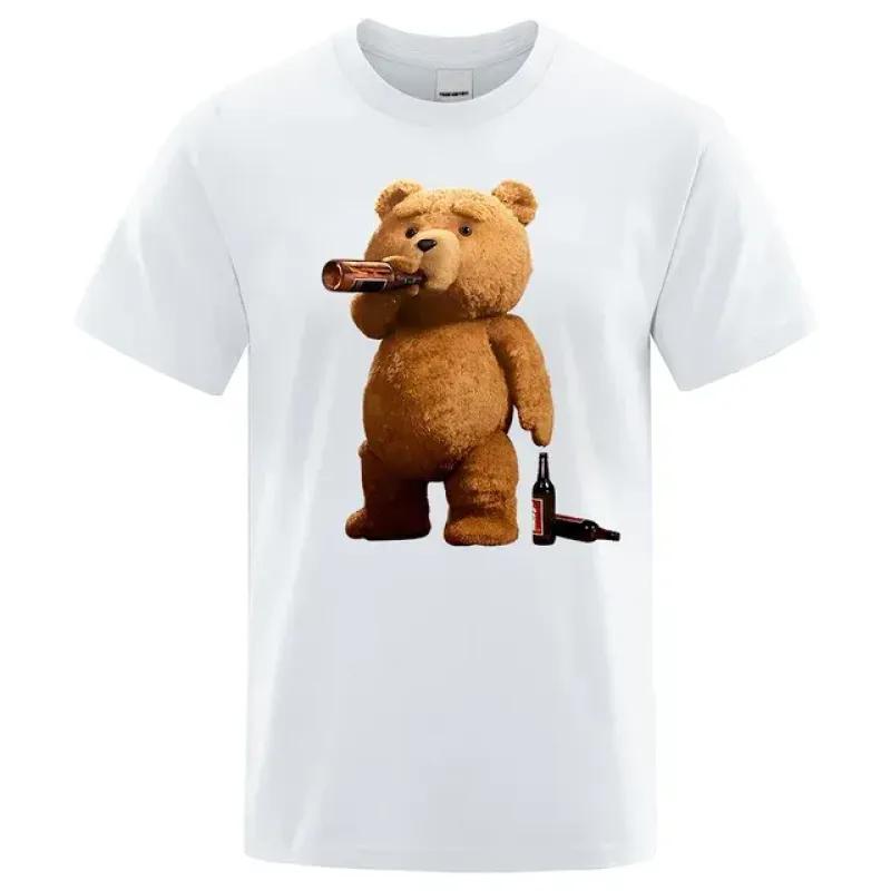TENJINGE Trendy Mooie Ted Beer Drink Bier Poster Grappig Gedrukt T-shirt Mannen Mode Casual Korte Mouwen Losse Oversize Tee Straat Hip Hop tops XL