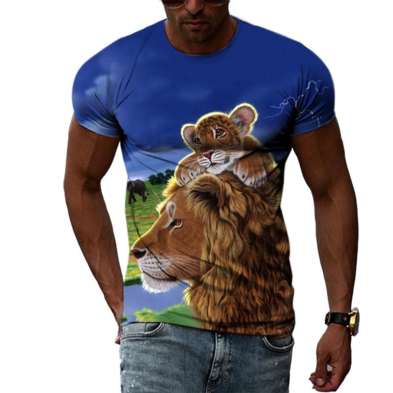 No. 11 Fashion Losse Zomer Tops Mannen Plus Size Kleding Dier 3D Print T-shirt Paar Tijger Leeuw Patroon Tees O Hals Korte mouw Top Ademend Man Shirts 6XL