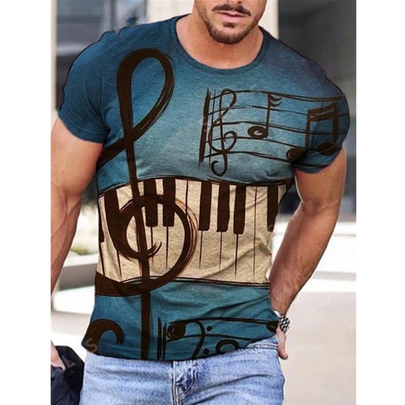 ETST 07 Muziek 3D-geprint grappig heren T-shirt Mode Harajuku O-hals Etnische stijl T-shirts Herenkleding Oversized Korte mouwen T-shirt L