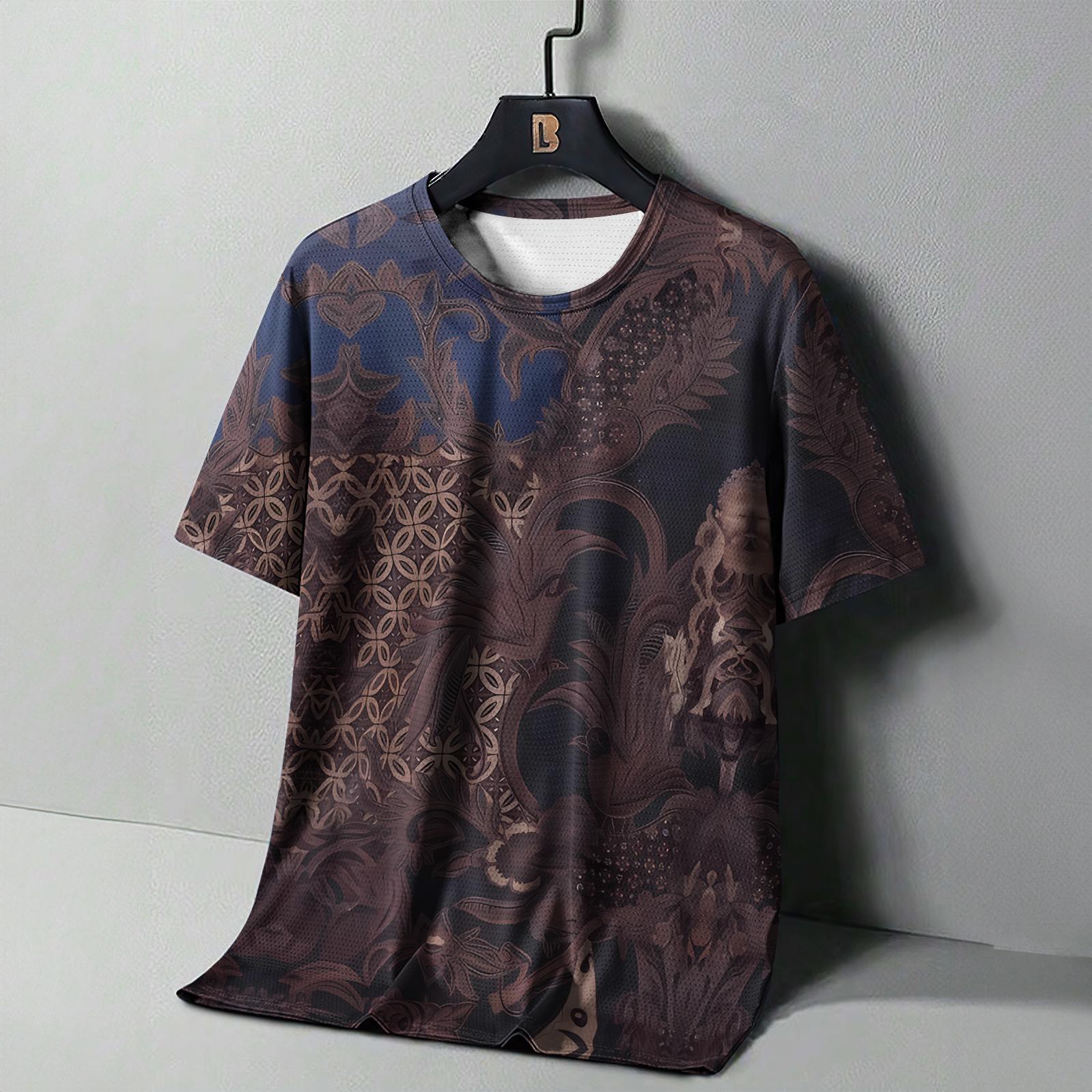 ETST 03 Vintage heren T-shirt Etnische print Casual Korte mouw Zomer Ronde hals Streetwear Heren Losse sweatshirt Ademende herenkleding 6XL
