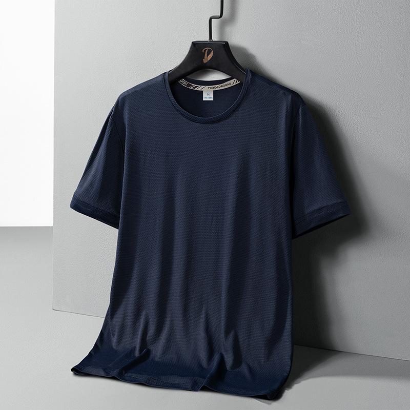 Plus Size Men Clothing Ice Silk T-shirt Korte Mouw Heren Ice Silk Mesh Snel Drogend Ademend Dun Effen Kleur Casual Zomer Ronde Hals T-shirt voor Heren 6XL