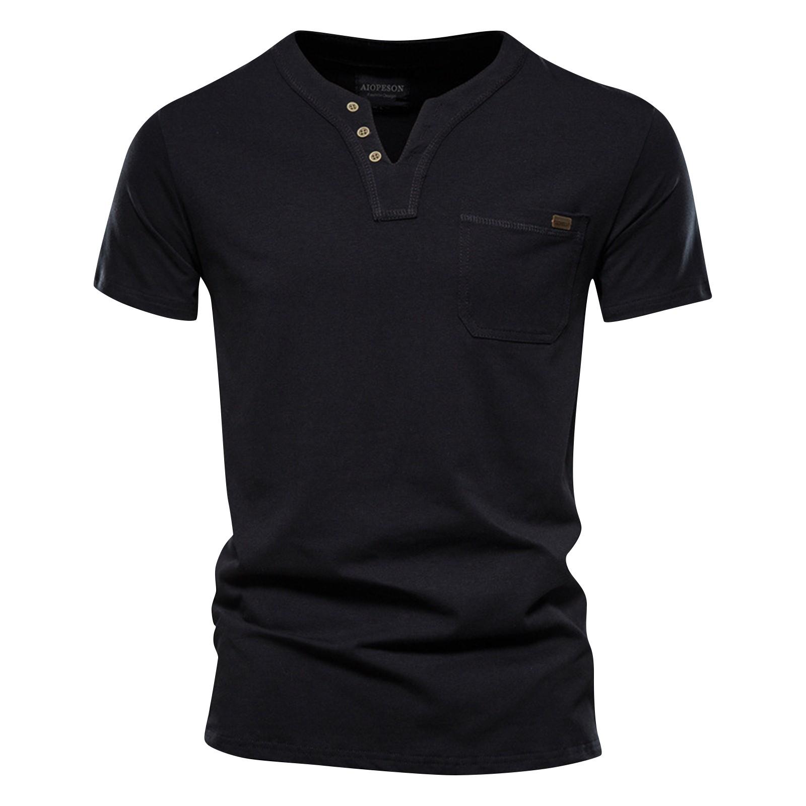 Zhengfuzhihai Populair heren nieuw kleur slub katoen V-hals korte mouw T-shirt XL