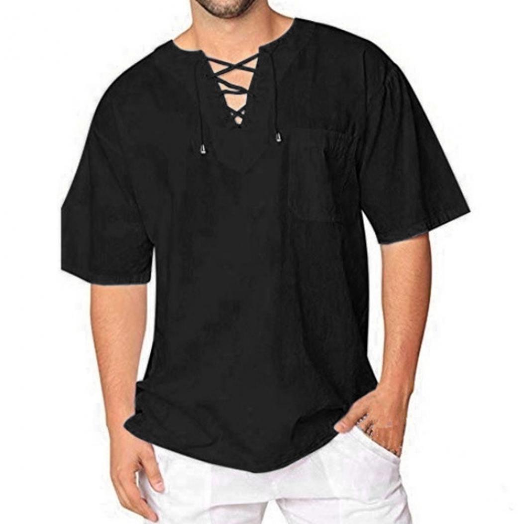 GRK Monochroom T-shirt met korte mouwen en V-hals voor heren, losse top XXXL zwart
