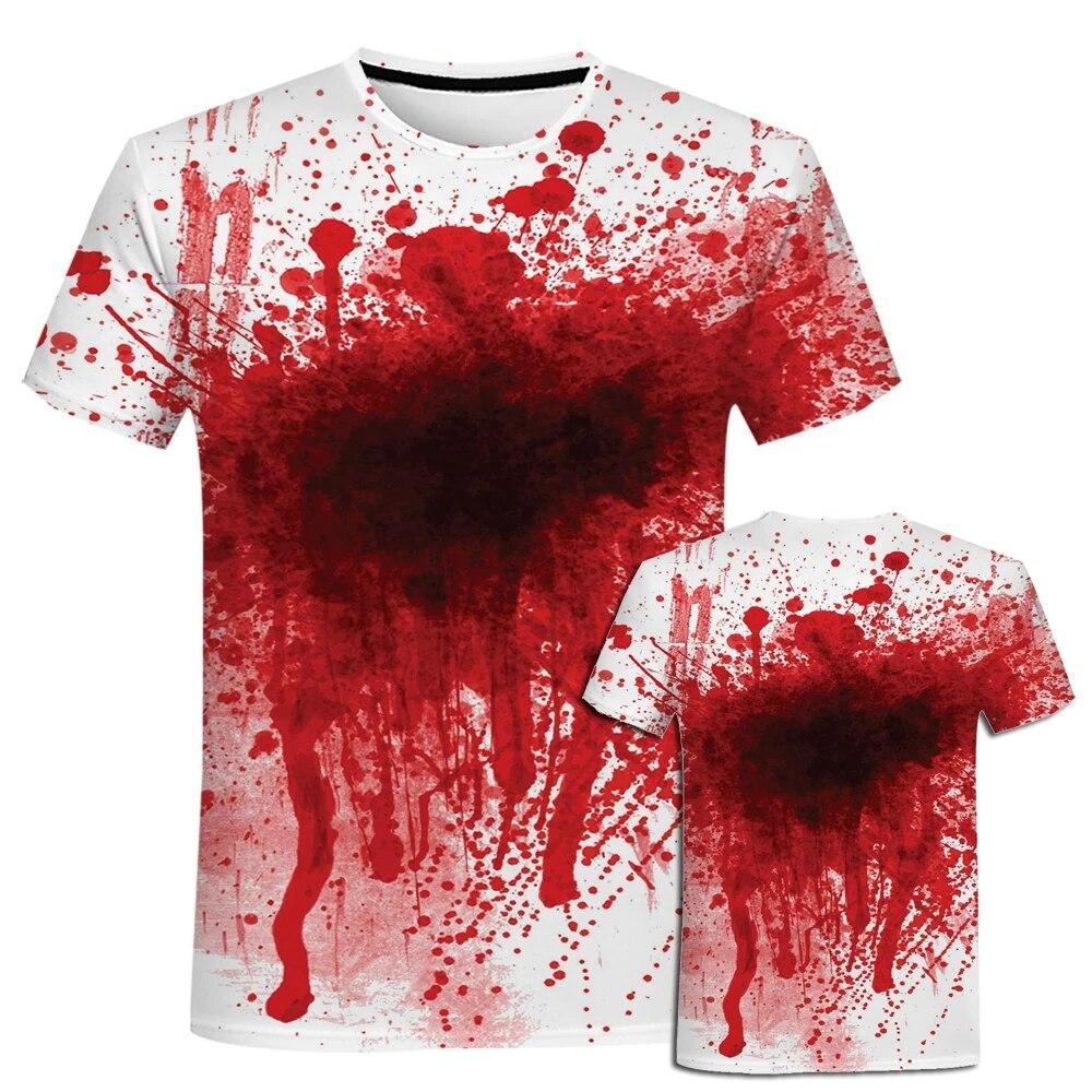 Kukebang Zomer Grappige Nep Bloed 3D Print T-shirts Streetwear Heren Mode T-shirts Tops Harajuku Casual Oversized O-hals T-shirt Kleding L