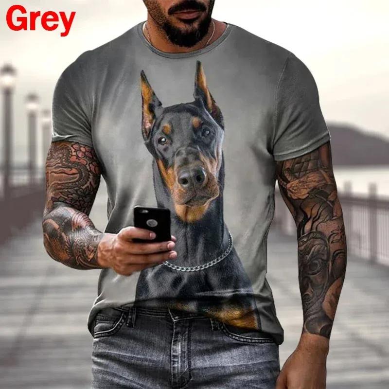 ETST 007 Mode Zomer Hot Sale 3D Doberman Heren Dames T-shirt 3D Print Korte Mouw Ronde Hals Animel Hond Tops T-shirt Tees L
