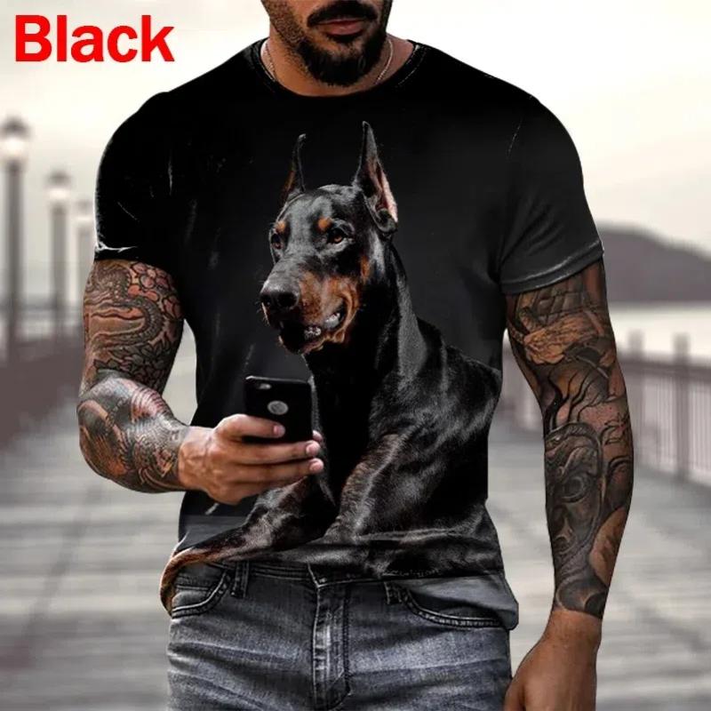 ETST 007 Mode Zomer Hot Sale 3D Doberman Heren Dames T-shirt 3D Print Korte Mouw Ronde Hals Animel Hond Tops T-shirt Tees M