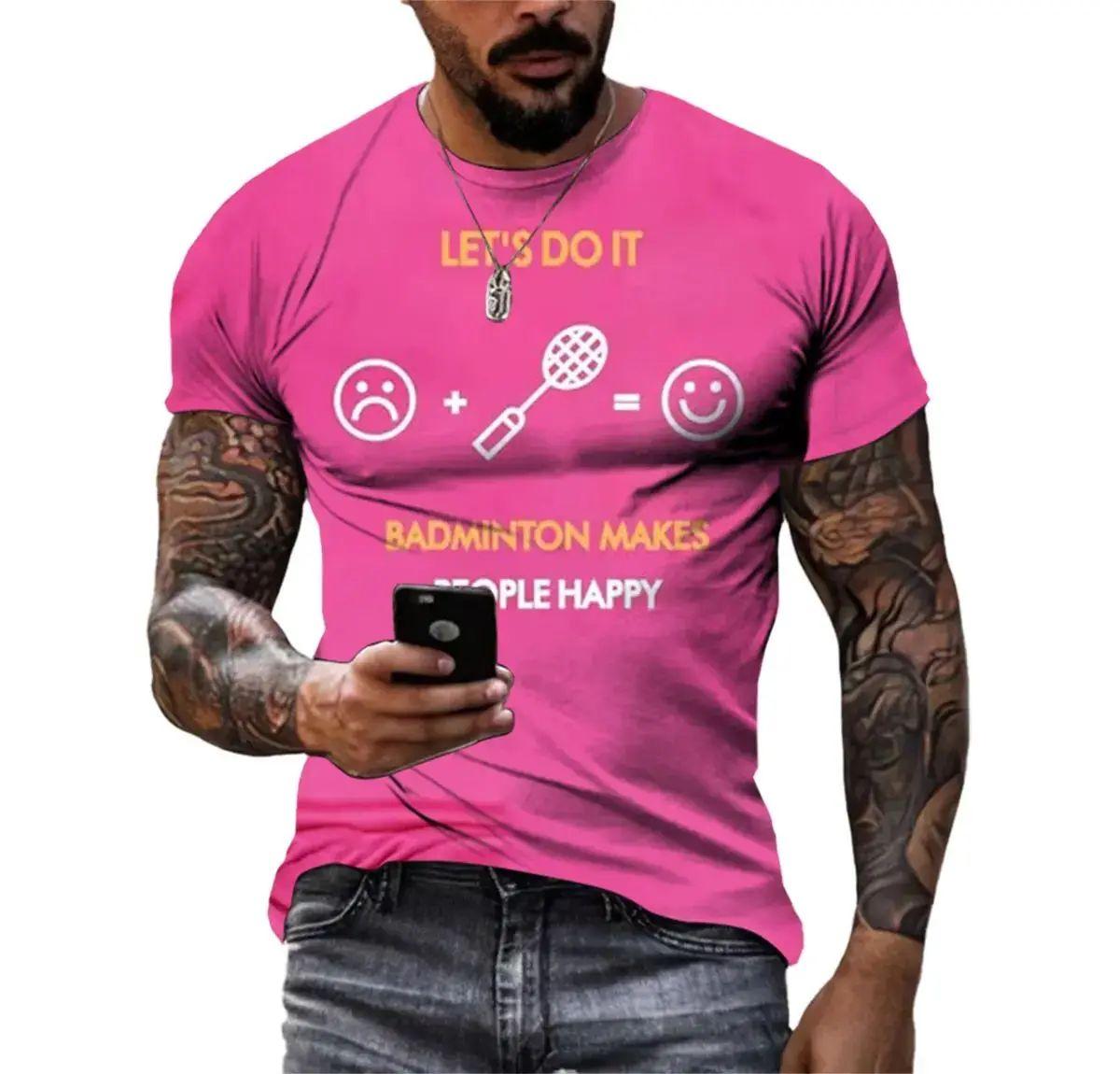 ETST 05 Nieuwe zomer heren badminton outdoor fitness 3D-printmode losse persoonlijkheid trend grote maat O-kraag top met korte mouwen 6XL