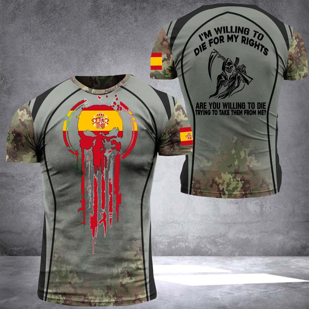Laoxu Mode Nieuwe Spaanse Leger Heren T-shirt Veteranen Soldaat Vlag Print Zomer Korte Mouw Oversized O Hals Trui Tops Kleding S zwart