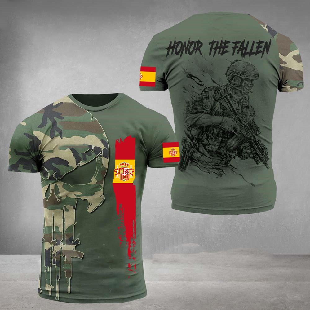 Laoxu Mode Nieuwe Spaanse Leger Heren T-shirt Veteranen Soldaat Vlag Print Zomer Korte Mouw Oversized O Hals Trui Tops Kleding 4XL blauw