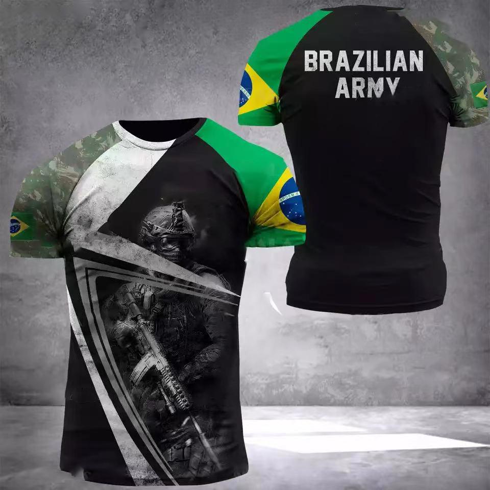 ETST 011 BRASIL Zomer Heren T-shirt Brazilië Nationaal Embleem Vlag Print Casual T-shirt O Hals Losse Korte Mouw Grote Maat Herenkleding XS