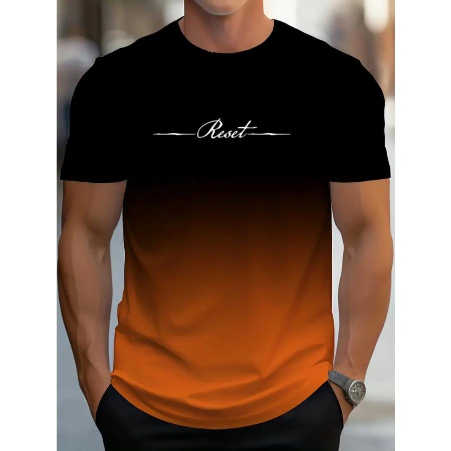 WowClassic Gradient Crew Neck Korte Mouw Alfabet Print T-shirt Casual Weekendkleding voor Mannen en Tieners Vakantie Resorts Lente/Zomer/Herfst XL oranje