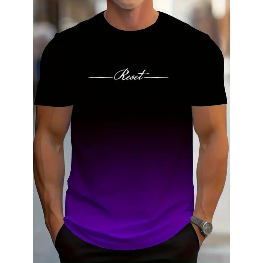 WowClassic Gradient Crew Neck Korte Mouw Alfabet Print T-shirt Casual Weekendkleding voor Mannen en Tieners Vakantie Resorts Lente/Zomer/Herfst L paars