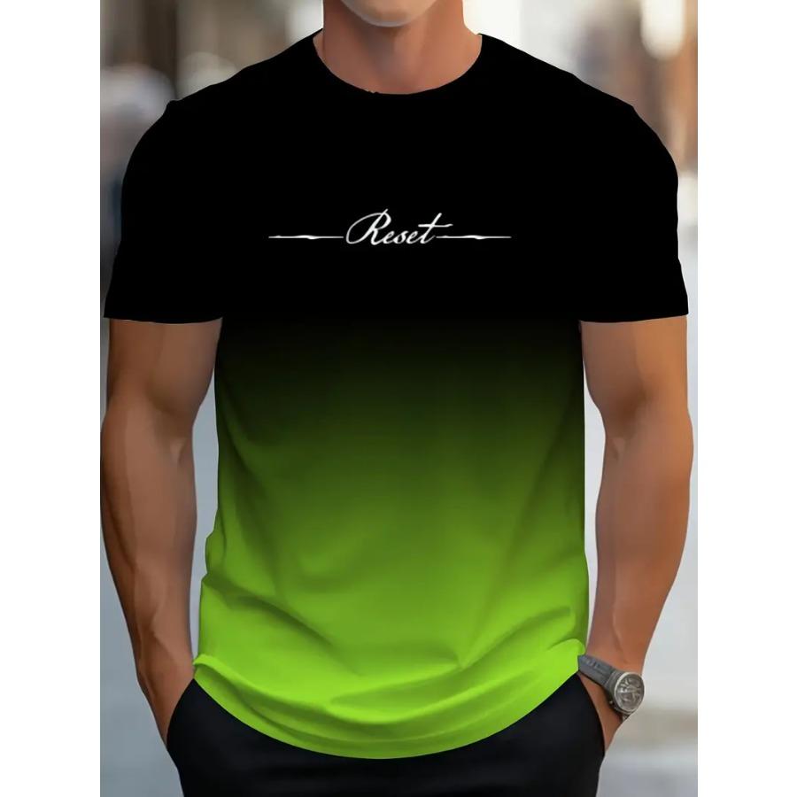 WowClassic Gradient Crew Neck Korte Mouw Alfabet Print T-shirt Casual Weekendkleding voor Mannen en Tieners Vakantie Resorts Lente/Zomer/Herfst XL groen