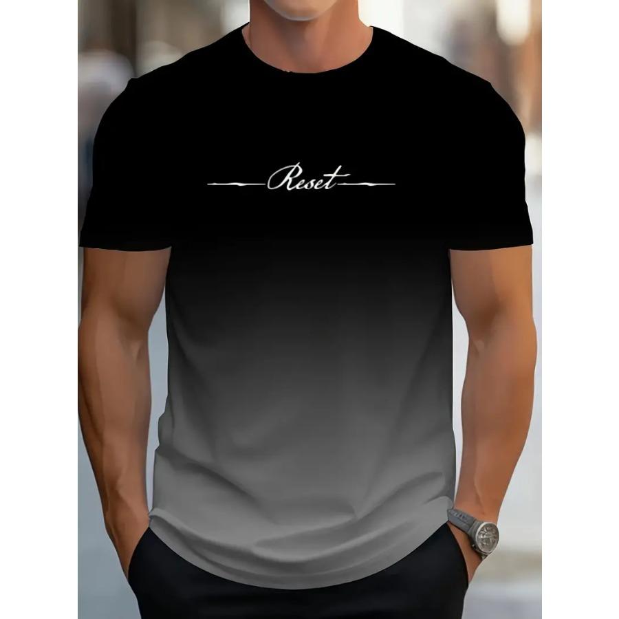 WowClassic Gradient Crew Neck Korte Mouw Alfabet Print T-shirt Casual Weekendkleding voor Mannen en Tieners Vakantie Resorts Lente/Zomer/Herfst XXL grijs