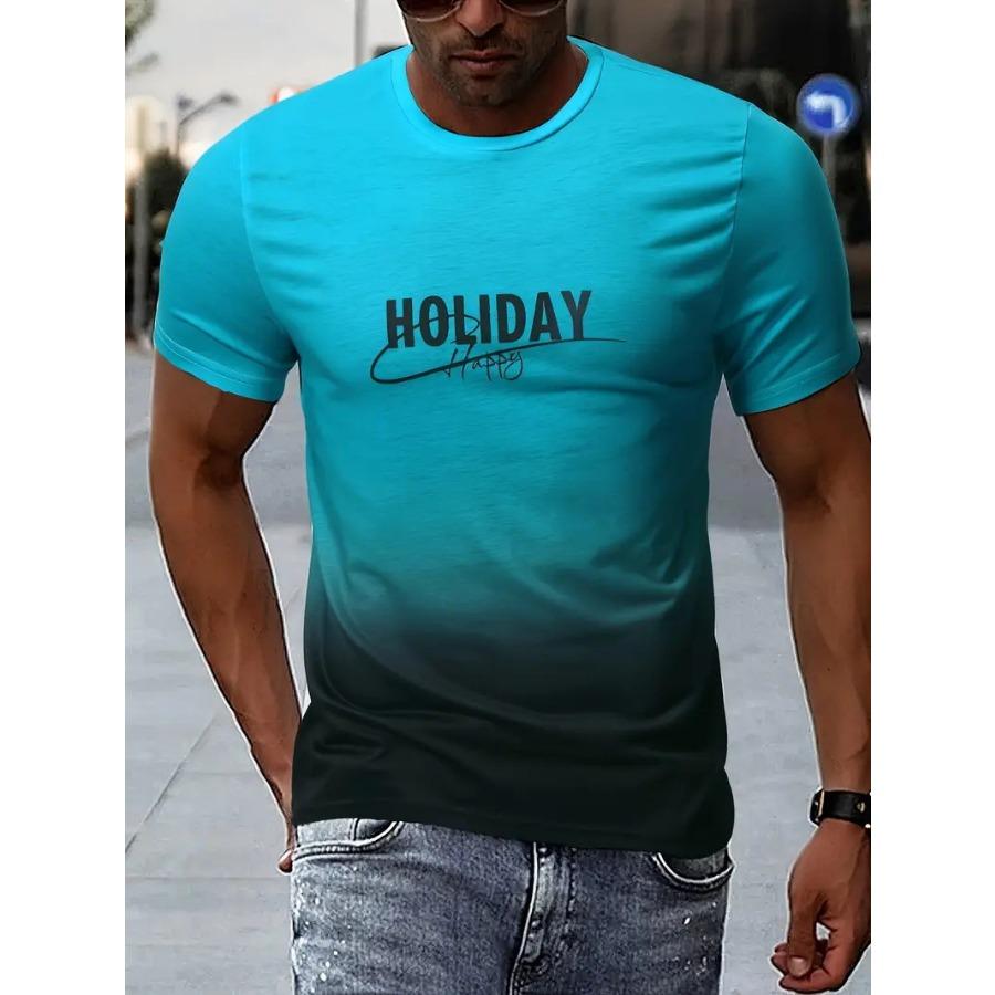 ForYourBeauty Letters Heren T-shirt 3D Geprinte T-shirts Mannelijk Eenvoudig Gradiënt Mode Trend Korte Mouw T-shirts Casual Zomerkleding 2XL