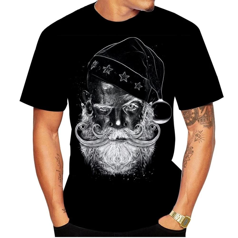 Etst 003 Carnavalsfeest Hip Hop Heren Kerst Elf Kerstman Bedrukt T-shirt Modetrend Ronde Hals Losse Straatfeest Heren Ronde N XS